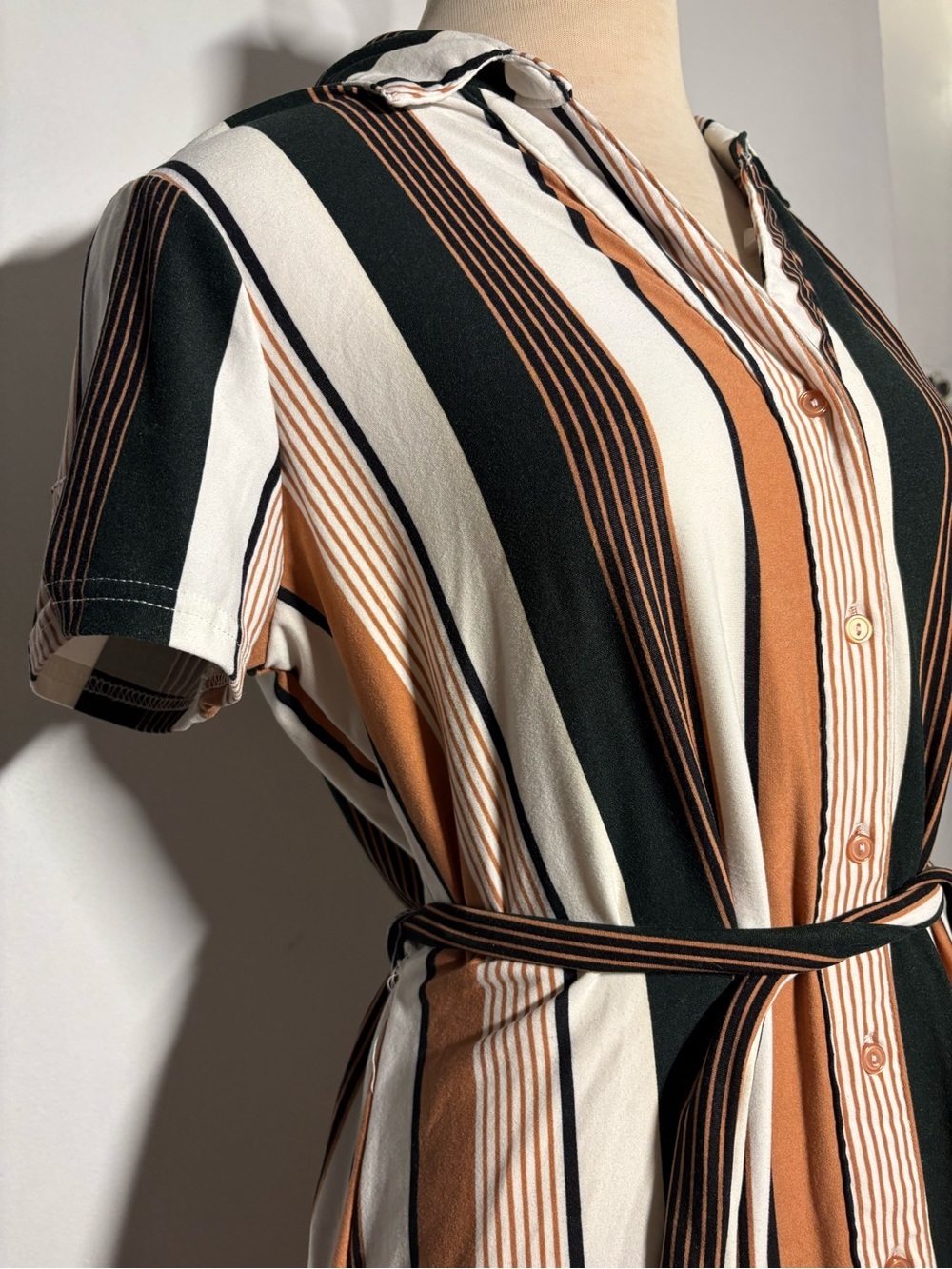 Justify Striped Button-Front Shirt Dress with Belt - Size Large - Picture 4 of 7